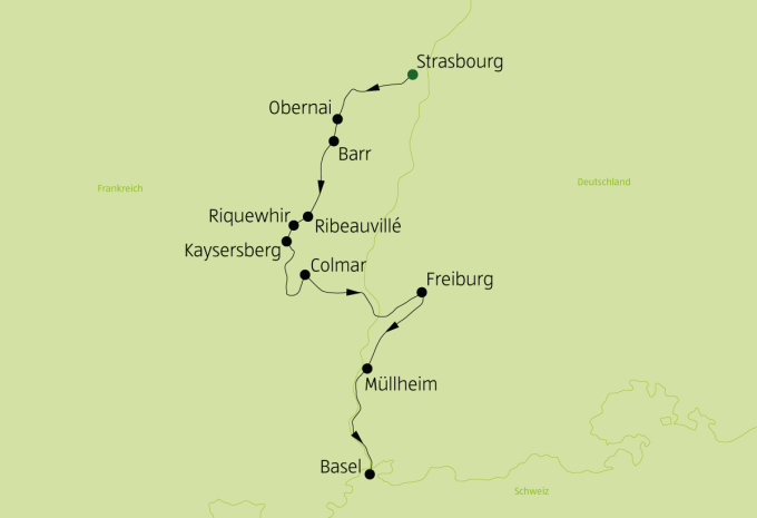 Entlang der Weinberge von Basel durchs Elsass nach Strassburg - Velotour