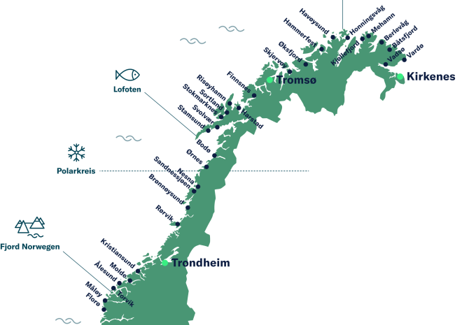 Postschiffroute in Norwegen - City-Trip & Kreuzfahrt